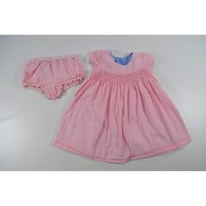 Tommy Hilfiger Vintage Girls‎ Dress Seersucker Pink Striped Size 12-18 Months